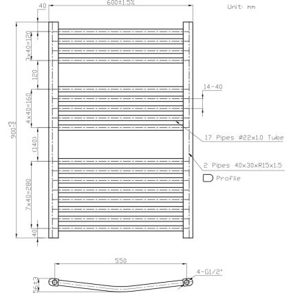 Novaservis - vonios rankšluosčių radiatorius 478 W/230 V, 90 x 60 cm, baltas, apvalus