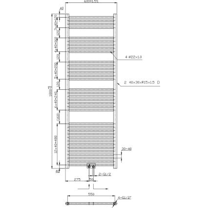 Novaservis - kopėčių tipo vonios radiatorius 630W/230V 180x60 cm blizgus chromas tiesus
