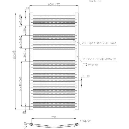 Novaservis - Vonios rankšluosčių radiatorius 644W/230V 120x60 cm baltas apvalus