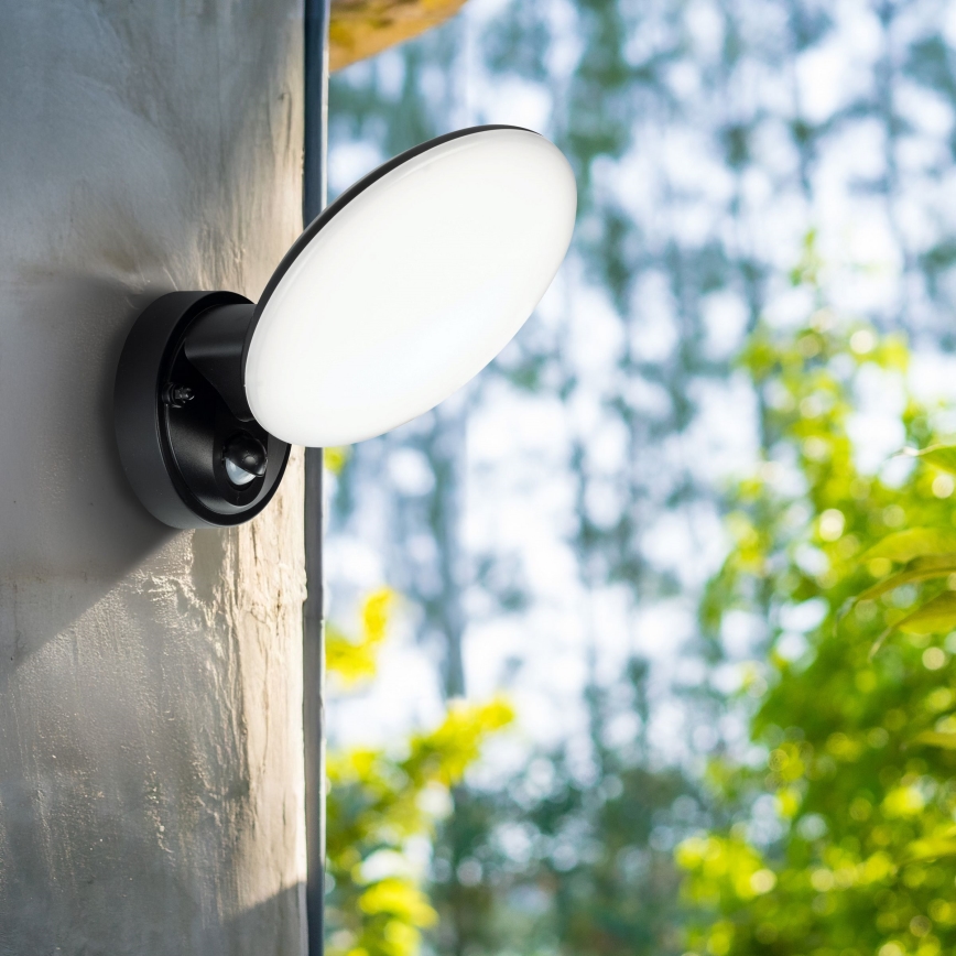 LED lauko sieninis šviestuvas su judesio ir sutemų jutikliu OLAF LED/10W/230V IP44 juodas