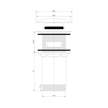 OMNIRES A706AT - Kriauklės atliekų surinkėjas CLICK-CLACK diametras 6,6 cm šukuotas antracitas