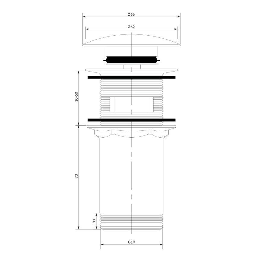 OMNIRES A706CPB - Išleidimo anga praustuvui CLICK-CLACK skersmuo 6,6 cm šlifuota varis