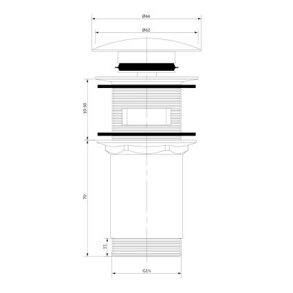 OMNIRES A706CPB - Kriauklės atliekų surinkėjas CLICK-CLACK diametras 6,6 cm šukuotas varis