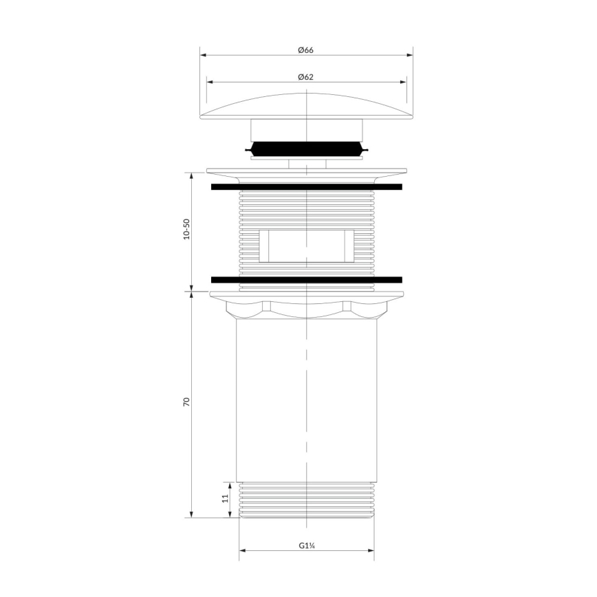 OMNIRES A706GR - Kriauklės atliekų surinkėjas CLICK-CLACK diametras 6,6 cm šukuotas grafitas