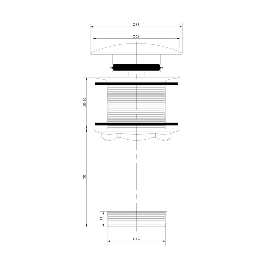 OMNIRES A716BL - Išleidimo anga praustuvui CLICK-CLACK skersmuo 6,6 cm pusiau matinė juoda