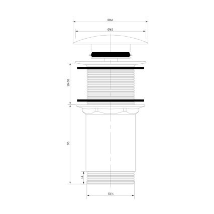 OMNIRES A716BL - Kriauklės atliekų surinkėjas CLICK-CLACK diametras 6,6 cm pusiau matinis juoda