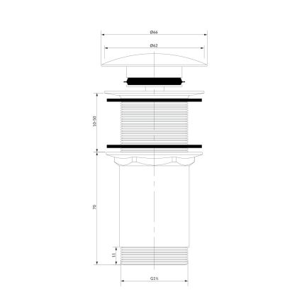 OMNIRES A716BR - Kriauklės atliekų surinkėjas CLICK-CLACK diametras 6,6 cm šukuotas senovinė bronza