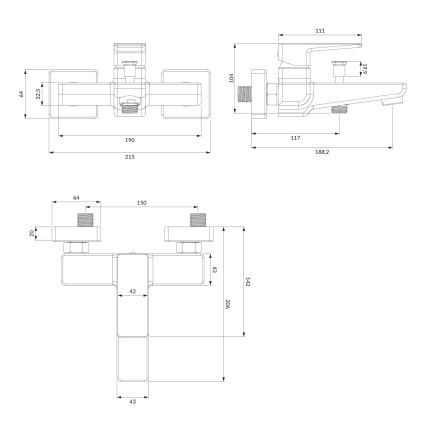 OMNIRES PM7430BL - Vonios čiaupas PARMA matinė juoda