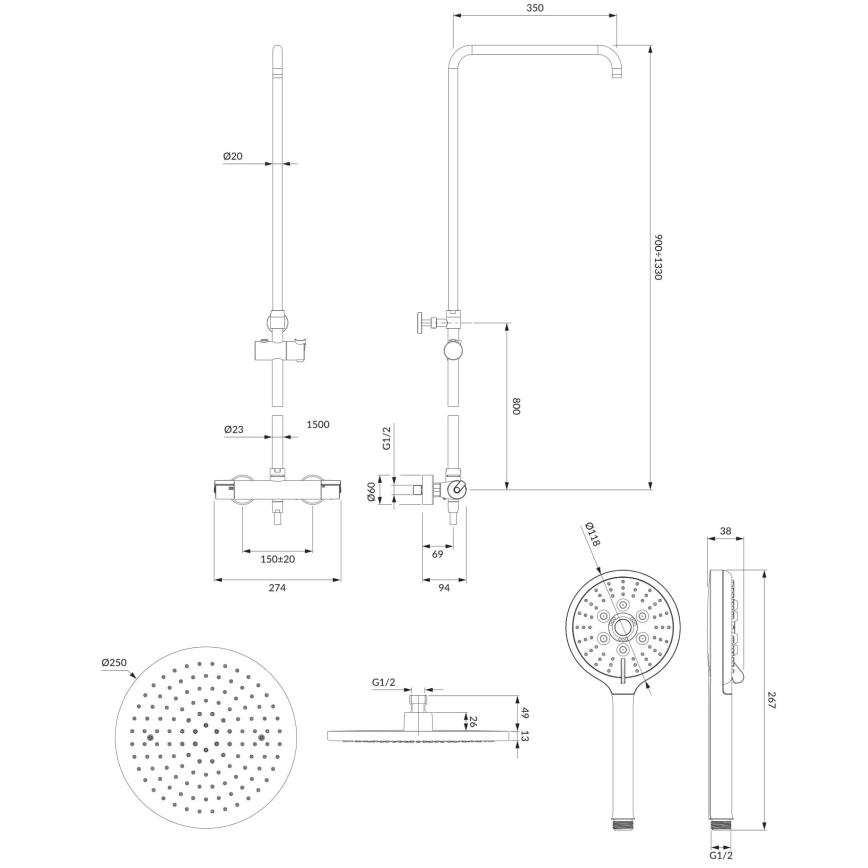 OMNIRES SYSY10/N/6CR - Dušo komplektas su termostatiniu kranu Y blizgus chromas