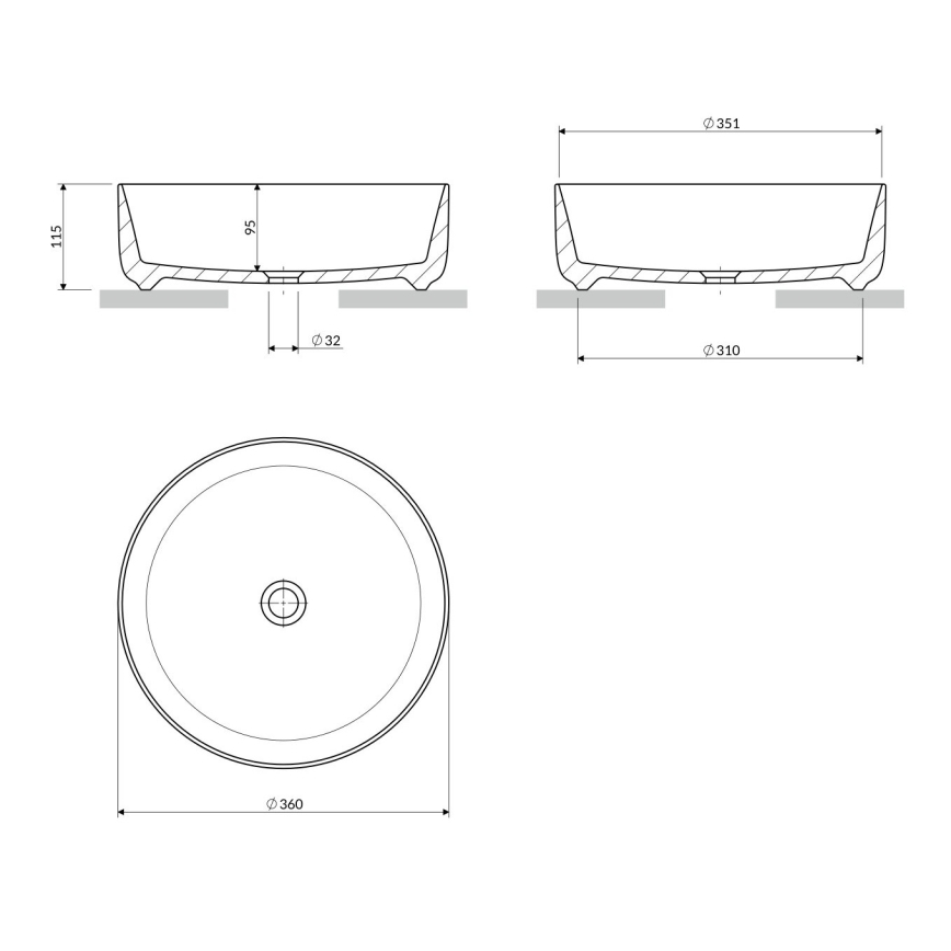 OMNIRES TULSA355BP - Ant stalviršio montuojamas praustuvas TULSA skersm. 36 cm keramika/blizgi balta