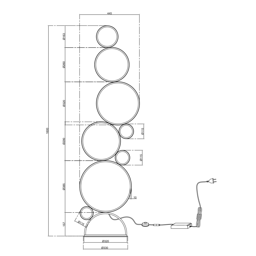 Ondaluce - Dimeriuojama LED grindinė lempa POIS LED/52W/230V 160 cm auksinė