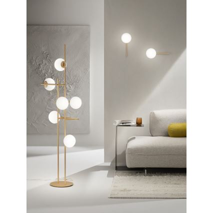 Ondaluce - Grindinė lempa JEWEL 6xE14/10W/230V 166 cm auksinė/balta