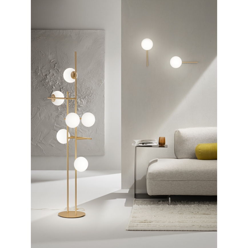 Ondaluce - Grindinė lempa JEWEL 6xE14/10W/230V 166 cm auksinė/balta
