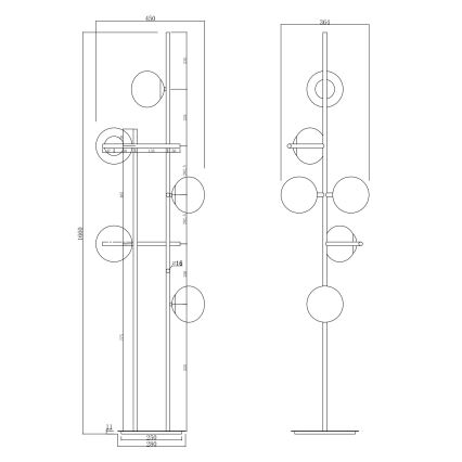 Ondaluce - Grindinė lempa JEWEL 6xE14/10W/230V 166 cm auksinė/balta