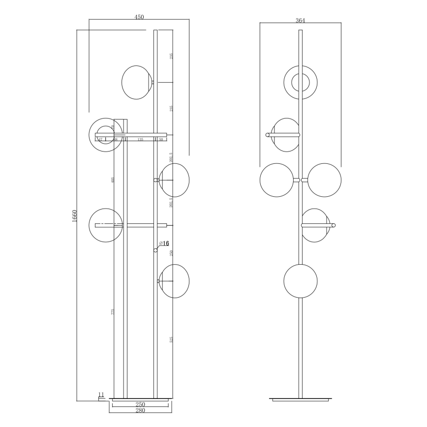 Ondaluce - Grindinė lempa JEWEL 6xE14/10W/230V 166 cm auksinė/balta