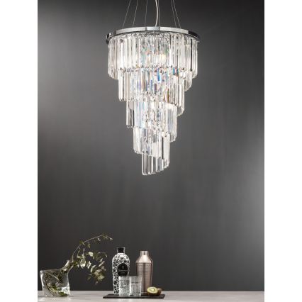 Ondaluce - Krištolinis šviestuvas ant laido ALEXANDER 10xE14/10W/230V, Ø 50 cm, blizgi chromo apdaila