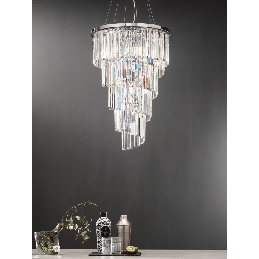 Ondaluce - Krištolinis šviestuvas ant laido ALEXANDER 10xE14/10W/230V, Ø 50 cm, blizgi chromo apdaila