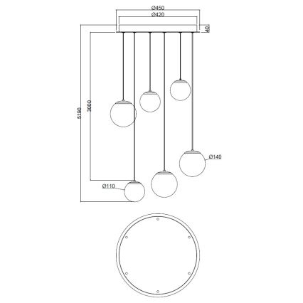 Ondaluce - LED liustra ant laido SANTOS LED/48W/230V, skersmuo 45 cm, auksinė/balta