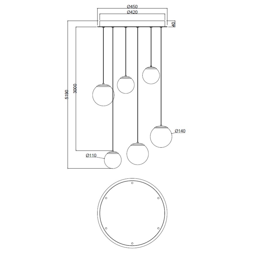 Ondaluce - LED liustra ant laido SANTOS LED/48W/230V, skersmuo 45 cm, auksinė/balta