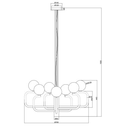 Ondaluce - Pakabinama liustra JEPPY 8xG9/7W/230V skersm. 78,5 cm auksinė/balta