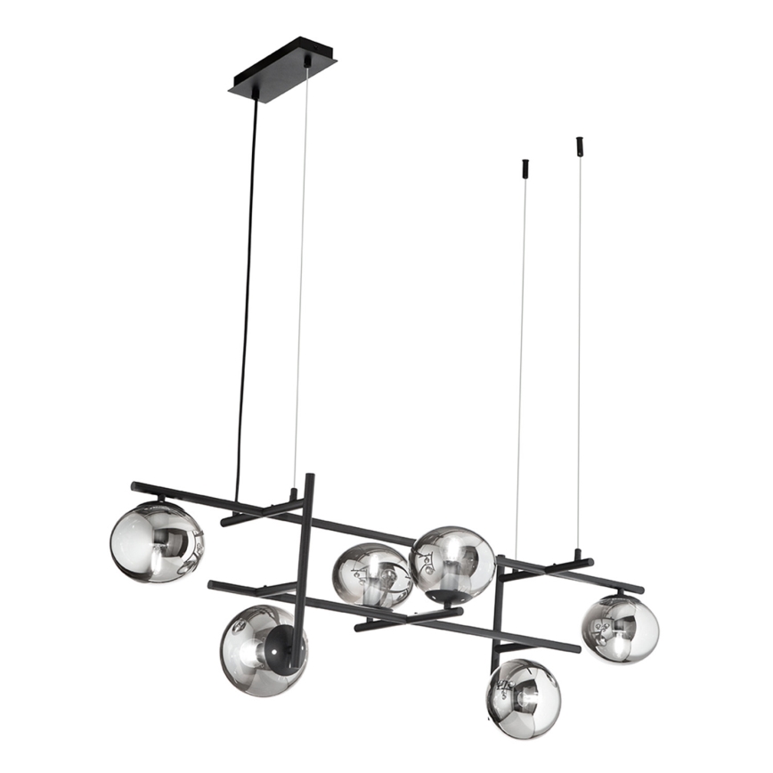Ondaluce - Pakabinamas šviestuvas ant laido JEWEL 6xE14/10W/230V juoda/dūminė juoda