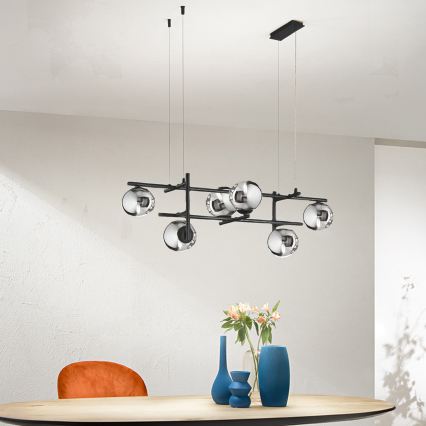 Ondaluce - Pakabinamas šviestuvas ant laido JEWEL 6xE14/10W/230V juoda/dūminė juoda