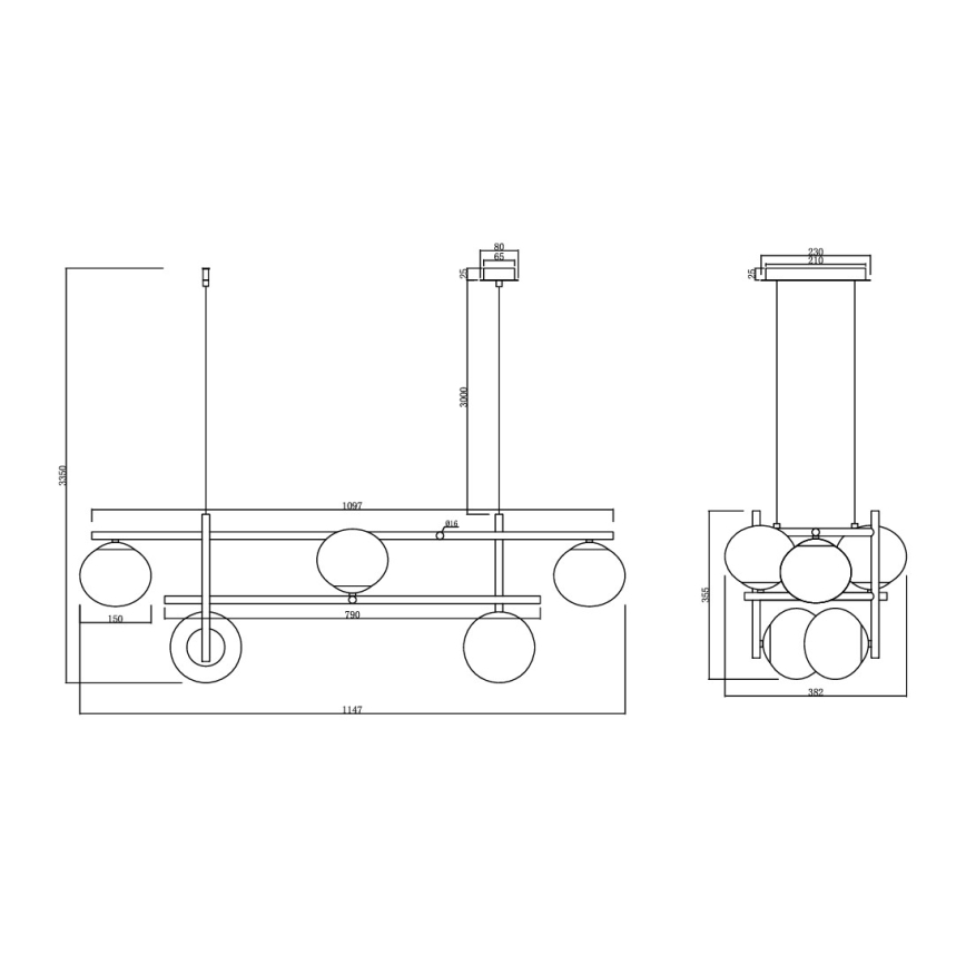 Ondaluce - Pakabinamas šviestuvas ant laido JEWEL 6xE14/10W/230V juoda/dūminė juoda