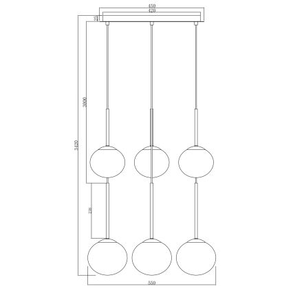 Ondaluce - pakabinamas šviestuvas ant laido JEWEL 6xE14/10W/230V skersmuo 55 cm juoda/dūminė juoda