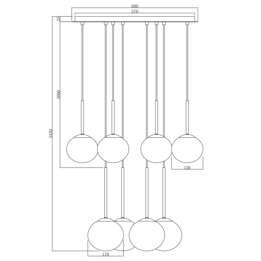 Ondaluce - Pakabinamas šviestuvas ant laido JEWEL 8xE14/10W/230V Ø 70 cm dūminė juoda