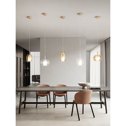 Ondaluce - Pakabinamas šviestuvas ant laido THELMA 1xE27/15W/230V skersmuo 19,5 cm auksinė/dūminė smėlinė