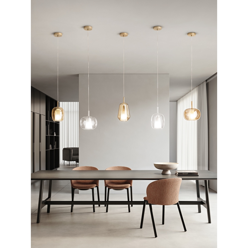 Ondaluce - Pakabinamas šviestuvas ant laido THELMA 1xE27/15W/230V skersmuo 19,5 cm auksinė/dūminė smėlinė