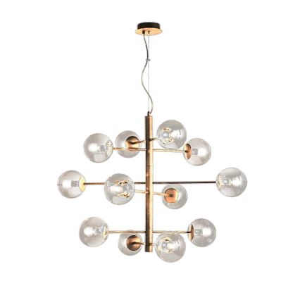 Ondaluce - Pakabinamas šviestuvas ant troselio ELISEO 12xE14/10W/230V skersmuo 97 cm auksinė/dūminė smėlinė