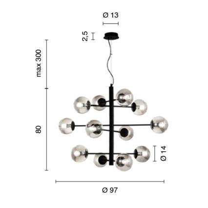 Ondaluce - Pakabinamas šviestuvas ant troselio ELISEO 12xE14/10W/230V skersmuo 97 cm auksinė/dūminė smėlinė