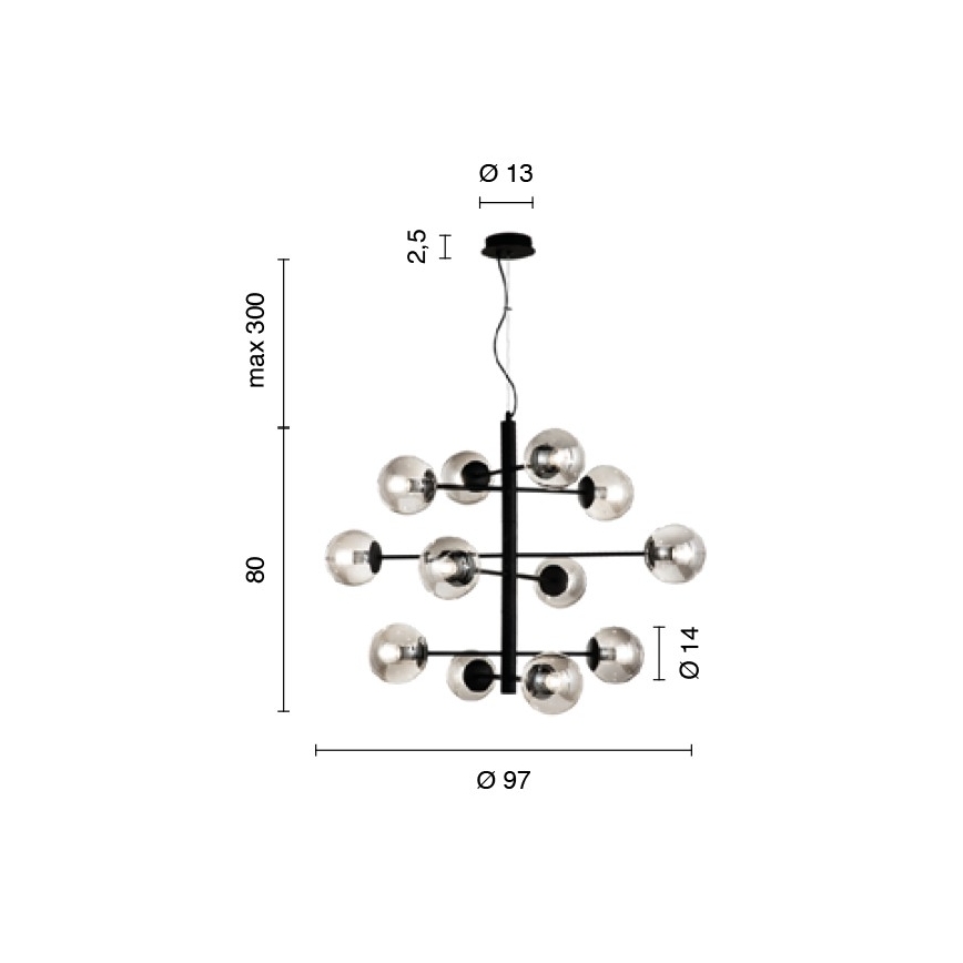 Ondaluce - Pakabinamas šviestuvas ant troselio ELISEO 12xE14/10W/230V skersmuo 97 cm auksinė/dūminė smėlinė