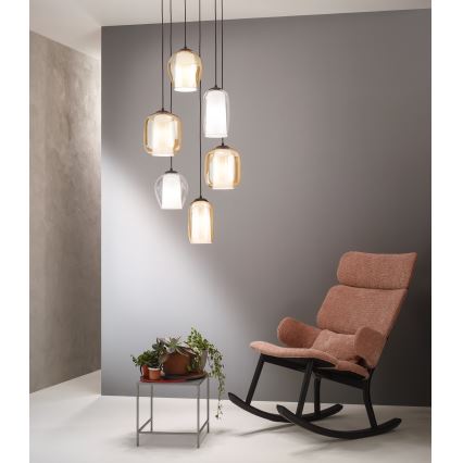Ondaluce - Pakabinamas šviestuvas BONNIE su laidu 1xE27/15W/230V, Ø 15 cm, juodas/dūminė smėlio spalva