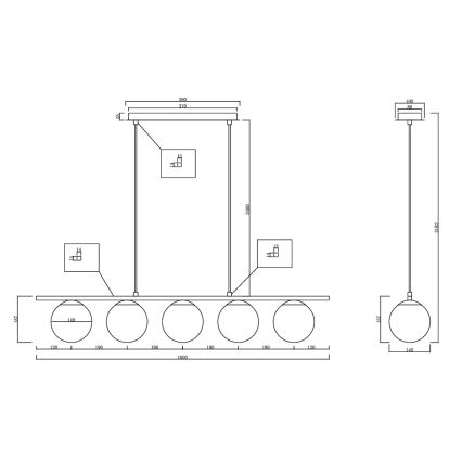 Ondaluce - Pakabinamas šviestuvas su laidu MONILE 5xE14/10W/230V, auksinė/balta