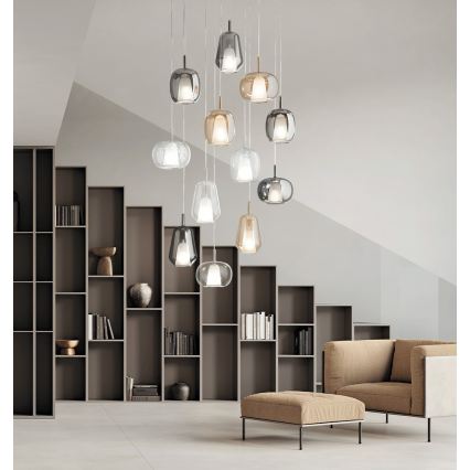 Ondaluce - Pakabinamas šviestuvas su laidu THELMA 2xE27/15W/230V dūminė smėlio spalvos