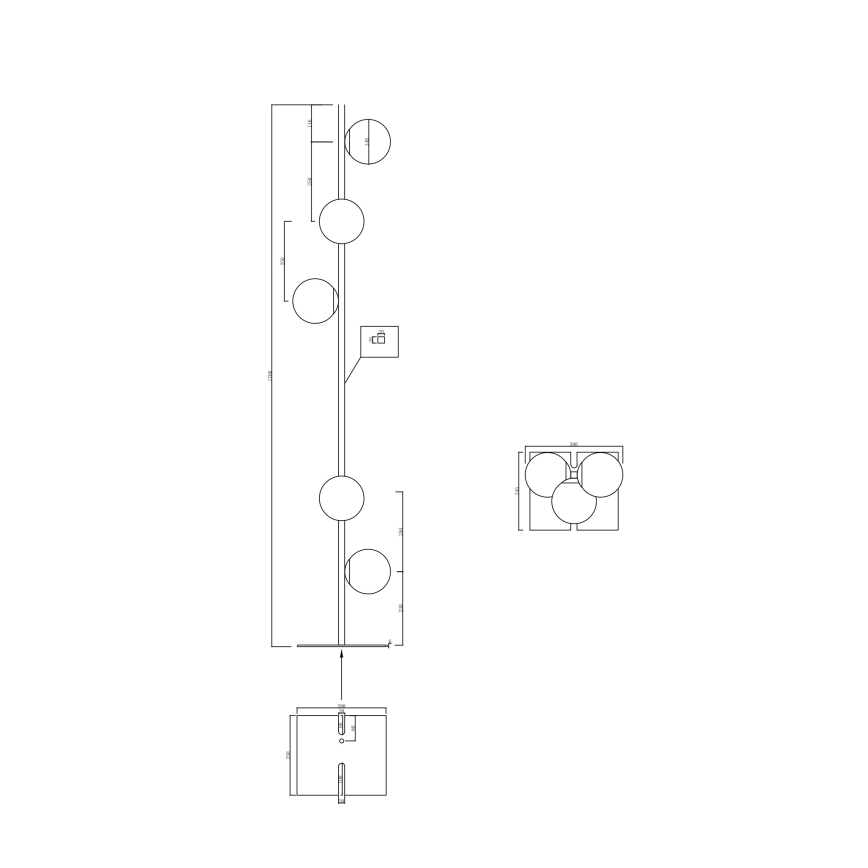 Ondaluce - Pastatomas toršeras MONILE 5xE14/10W/230V 170 cm auksinis/baltas