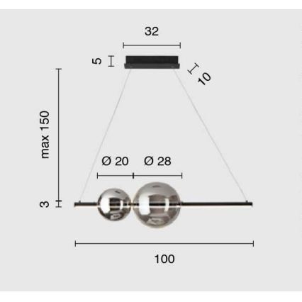 Ondaluce - reguliuojama LED liustra ant troselio FUFI LED/40W/230V, rūkinė juoda / juoda