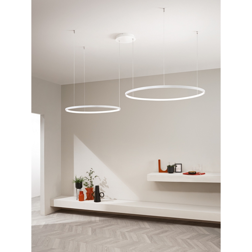 Ondaluce - LED reguliuojamas pakabinamas šviestuvas ant laido SOEL LED/28W/230V + LED/38W Ø 80/60 cm balta