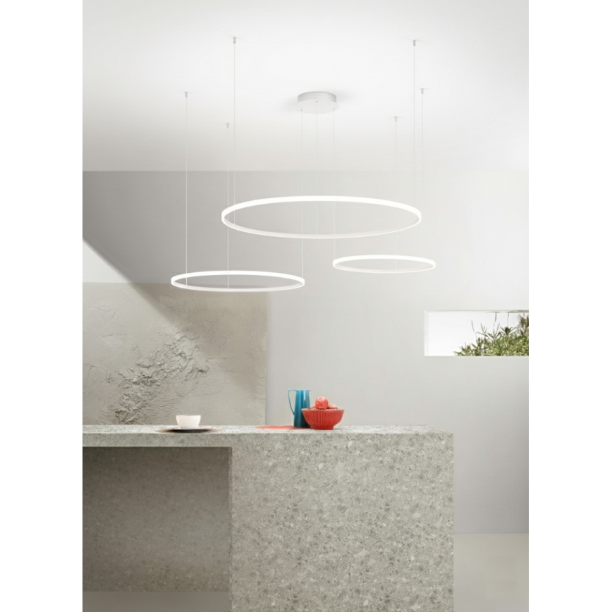 Ondaluce - dimeriuojama pakabinama liustra ant laido SOEL LED/28W/230V + LED/38W + LED/47W 3000/4000K skersm. 100/80/60 cm balta