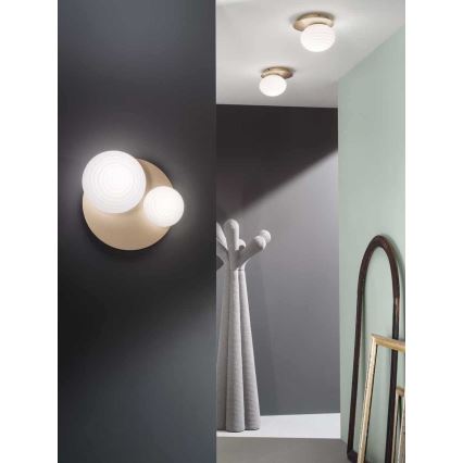 Ondaluce - Sieninis šviestuvas TONDO 1xE14/10W/230V + 1xE27/15W auksinis/baltas