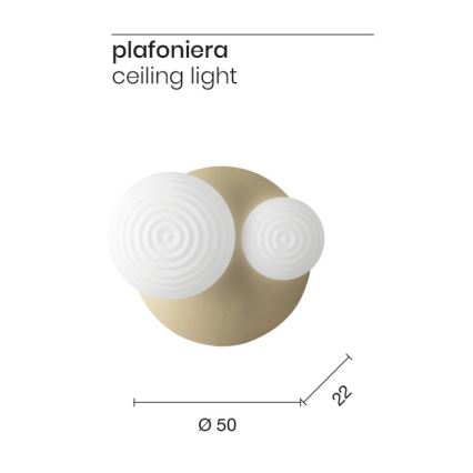 Ondaluce - Sieninis šviestuvas TONDO 1xE14/10W/230V + 1xE27/15W auksinis/baltas