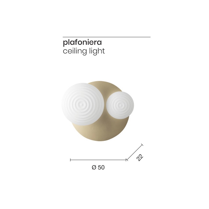 Ondaluce - Sieninis šviestuvas TONDO 1xE14/10W/230V + 1xE27/15W auksinis/baltas