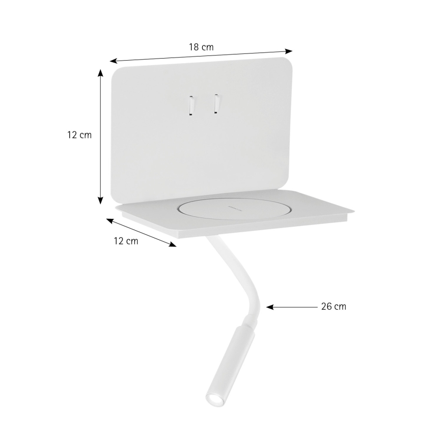 ONLI - LED lanksčioji lempa su lentyna ir QI įkrovimu WIK LED/6,5W/230V + LED/3W balta