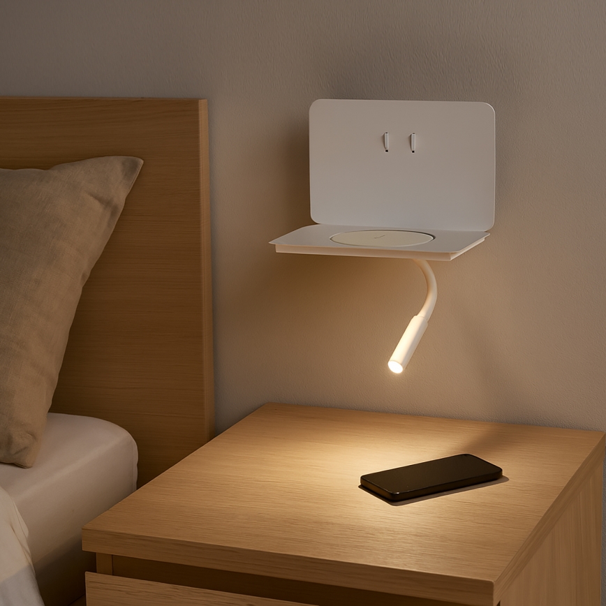 ONLI - lanksti LED lempa su lentynėle WIK LED/6,5W/230V + LED/3W balta
