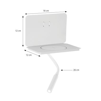 ONLI - lanksti LED lempa su lentynėle WIK LED/6,5W/230V + LED/3W balta