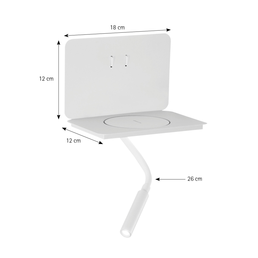 ONLI - lanksti LED lempa su lentynėle WIK LED/6,5W/230V + LED/3W balta