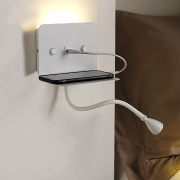 ONLI - LED Lanksti maža lempa su lentyna ir USB įkrovimas PLAK LED/1W/230V balta