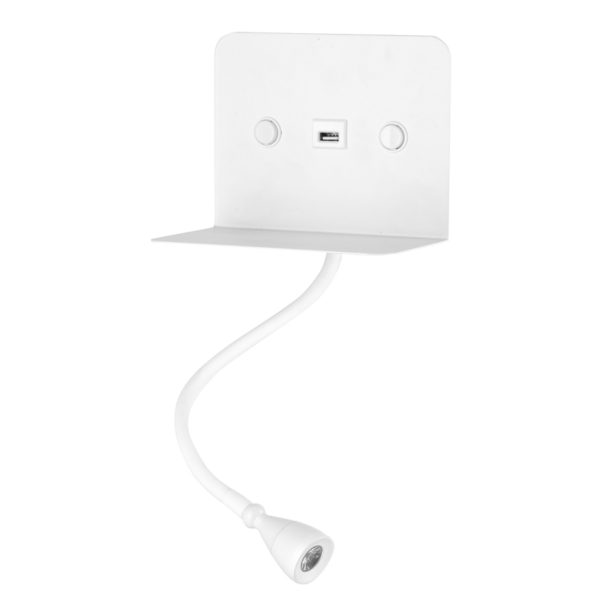 ONLI - LED Lanksti maža lempa su lentyna ir USB įkrovimas PLAK LED/1W/230V balta